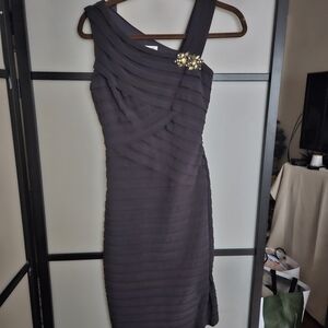 Cache One Cocktail Dress in Grey with Gold Accent